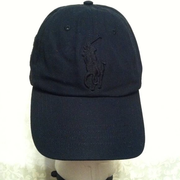 POLO RALPH LAUREN MEN'S NEW BLACK ON BLACK 100%COTTON HAT ONE SIZE
